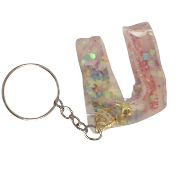 Fortune U Resin Alphabet Letter  Keychain Sparkly Glitter Key Chain Bag - Picture 1 of 2
